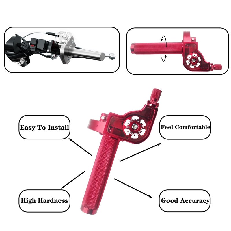 JXPANG Motorcycle Throttle Grip 7/8"" 22mm CNC Aluminum Quick Twister with Throttle Cable for KLX CR CRF EXC XR CRF50 CRF230 50 70 110 125 230 250 Dirt Pit Bike Motocross Motorbike Quad ATV (Red) - Image 3